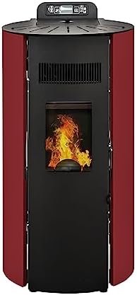 STUFE A PELLET ITALIA – Boston 9Kw – Poêle à air pulsé, Efficacité 91%, Chauffe 80 m², Autonomie 21 heures, 5 Vitesses, 5 Niveaux de puissance, Programmable, Garantie 24 mois, ROUGE