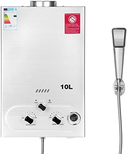 BreeRainz Chauffe-eau à Gaz 10LPM, 20KW Chauffe-eau à Gaz GPL Propane Butane,Pression d’eau de Démarrage Super Basse,pour la Maison et I’extérieur