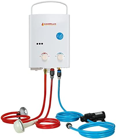 CAMPLUX AY132P43 5L Chauffe-eau à Gaz avec Pompe à eau 4.3L, Instantané Chauffe Bain à Gaz Propane ou Butane, Utilisation pour Camping, RV Voyage, Lavage Cheval