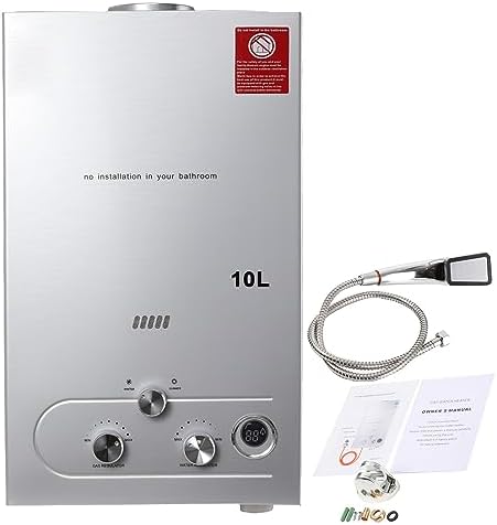 CDZHLTG Chauffe-Eau à Gaz Instantané Propane, 20KW Chauffe Eau Gaz Instantané à Gaz Usage Familial, Chauffe-eau À Gaz sans Réservoir 10 Litres au GPL avec kit de Douche(Argent)