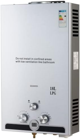 CO-Z Chauffe-Eau à Gaz 18L GPL LPG avec Modes Hiver et Été, Chauffe-Eau sans Réservoir en Acier Inoxydable de 30,6 kW, Chauffe-Eau Instantané INOX Certifié CE avec Noyau en Cuivre et Affichage LED