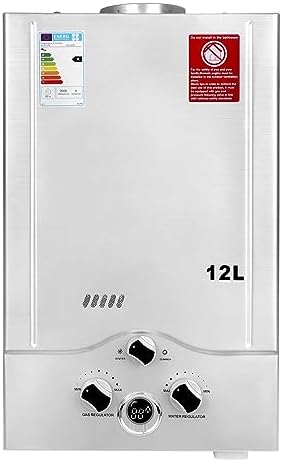 Chauffe-eau à Gaz 12 LPM, Chauffe eau Gaz Butane Propane Instantané 24 KW, 0,2 Bar Pression d’Eau Ultra Basse Démarrage, pour la Maison, la Caravane et le Camping, HUN001FR