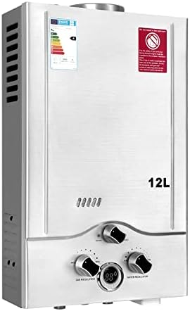 Chauffe-eau à Gaz 12LPM,Chauffe-eau Instantané 24KW GPL avec une Pression d’Eau de Départ Très Faible de 0,2 bar,pour la Maison,la Caravane,les Cabines,Fonctionne au Butane et Propane