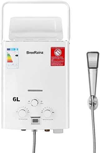 Chauffe-eau à Gaz Propane Butane LPG 6L 12KW, Chauffe-eau Sans Réservoir Avec Poignée Portable Pour Extérieur, Camping-car, Camping et Cabine, Blanc