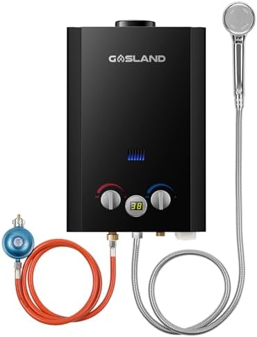 GASLAND BE264B chauffe-eau à gaz 10L 50mbar, système de douche chaude sans réservoir pour l’extérieur avec affichage numérique, chauffe-eau LGP instantané pour la douche de camping-car Shower