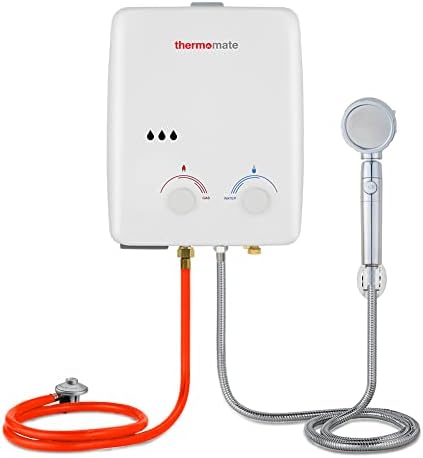 Thermomate AZ132 Chauffe-eau à Gaz 5L, Instantané à Gaz Propane Chauffe Eau LPG Extérieur pour les chevauxcamping, Blanc