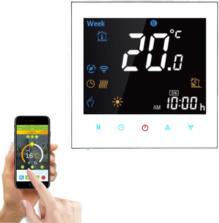 Qiumi Thermostat WiFi régulateur de température pour Plancher Chauffant électrique Fonctionne avec Amazon Alexa Google Home IFTTT 16A, (Luminosité réglable)