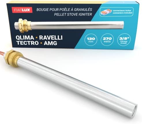 Bougie Poêle à Granulés compatible avec Ravelli / Tectro / AMG – 130/140mm / 270W – Filetage 3/8 – Garantie 2 ans