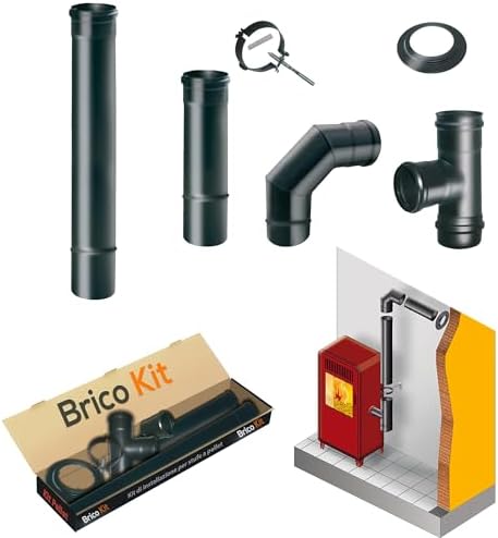 Kit de tuyaux pour cuisinière à granulés DN 80, canal de fumée avec éléments modulaires rigides en acier au carbone, noir mat, épaisseur minimale 1,2 mm, conforme aux normes de marquage CE | Brico Kit