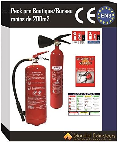 Kit lot extincteurs Co2 kg + eau 6 litres additif + registre + 2 panneaux