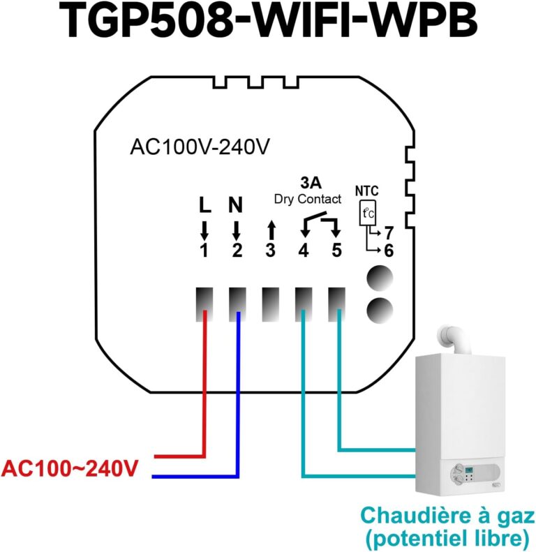 Beok Contrôleur de Température Smart Thermostat WiFi 3A Commande à Distance pour Le Chauffage de Chaudière à Gaz Tuya Smart Life Compatible avec Google Assistant et Alexa Commande Vocale