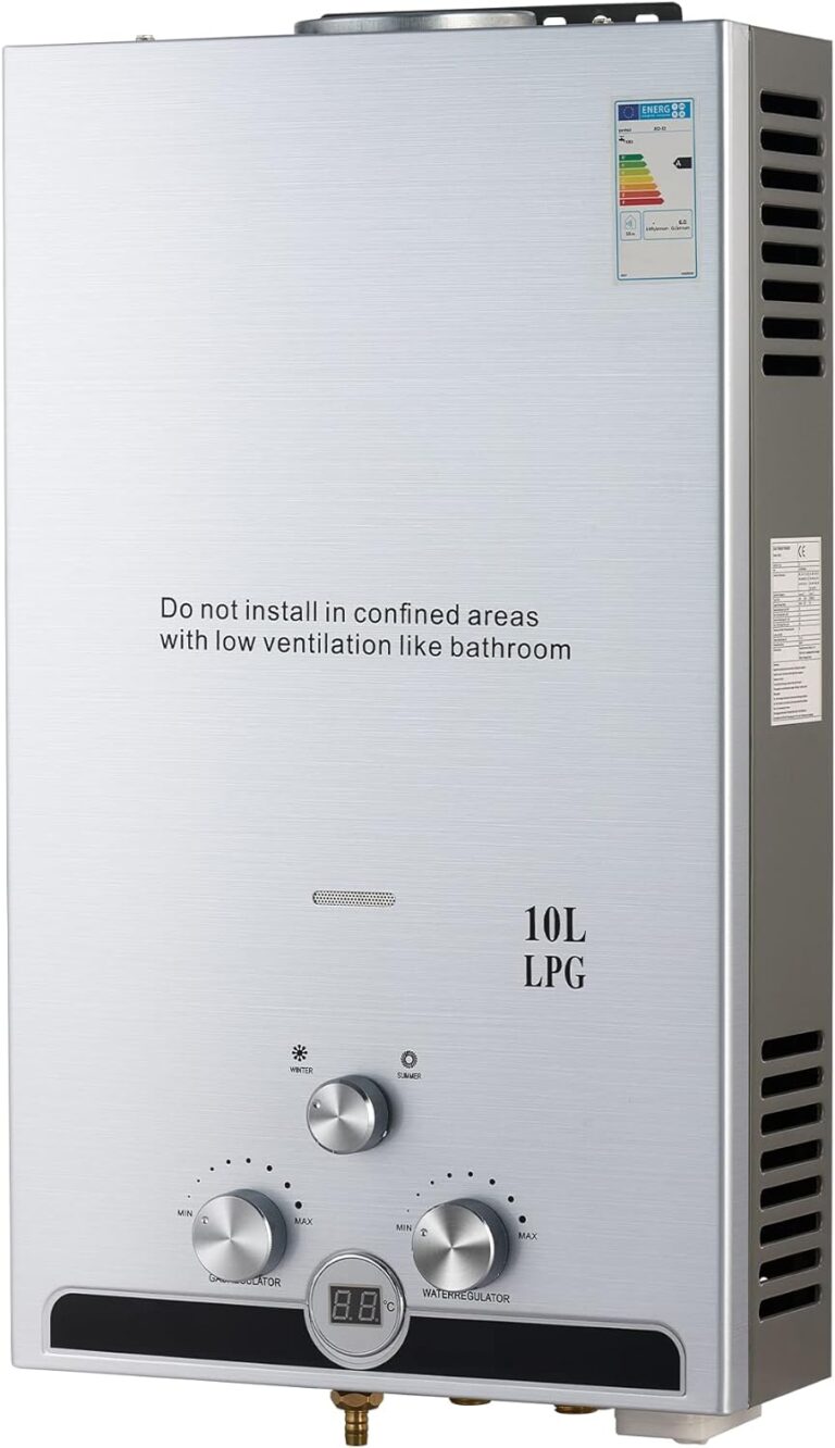 CO-Z Chauffe-Eau à Gaz 10L GPL LPG avec Modes Hiver et Été, Chauffe-Eau sans Réservoir en Acier Inoxydable de 17 kW, Chauffe-Eau Instantané INOX Certifié CE avec Noyau en Cuivre et Affichage LED