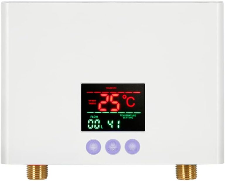 Chauffe-Eau Instantané 3KW Mini Chauffe-Eau Électrique Sans Réservoir Mural avec Affichage LED Réglage de la Température à 3 Niveaux Télécommande pour Maison Cuisine Salle de Bains