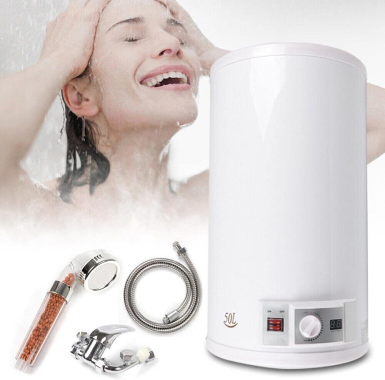 Chauffe-eau Électrique à Réservoir, Chauffe-Eau Puissant Instantané, Température Réglable, Réservoir d’eau chaude murale 80L, Pomme de Douche Salle de Bain, 220V 2KW (50L)