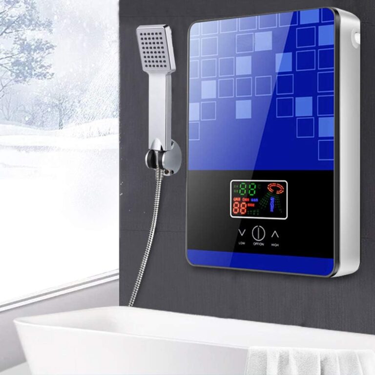 Chauffe-eau électronique instantané 6500 W 30 ℃-55 ℃ Réglable Instant Electric Chauffe-eau sans réservoir Set Salle de bain Douche Cuisine 110 V (Bleu roi)