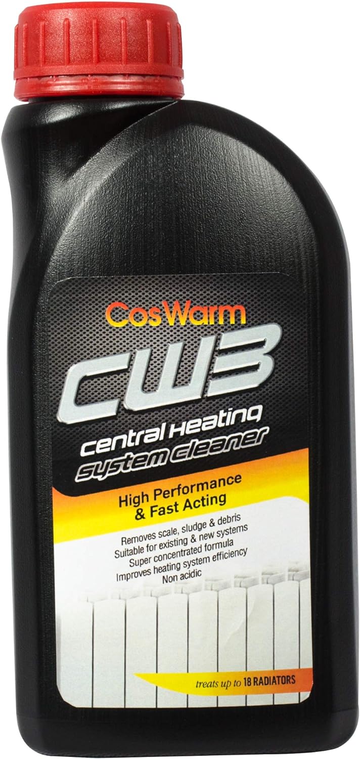 Coswarm CW3 Nettoyant Pour Système De Chauffage Central – détartrant desembouant, Solution De Détartrage De Chaudière – Enlève Les Boues & Le Tartre – Traite Jusqu’à 18 Radiateurs