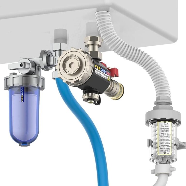 KIT D’ÉCONOMIE DE CHAUDIÈRE FD333 Ferdom. 3+ en 1. Sous- Chaudière Filtre anti-saleté magnétique + Calcaire Filtre/Doseur Proportionnel Polyphosphate + Neutralisant de condensat acide