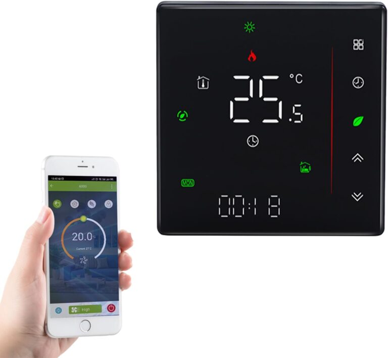 Qiumi Thermostat WiFi climatiseur avec 4 tubes, télécommande Smart Life APP – Fonctionne avec Alexa Google Home, 95 ~ 240 V AC