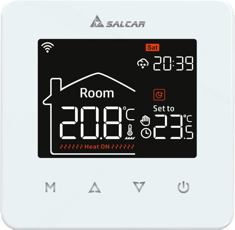 SALCAR Thermostat Connecté WiFi Chauffage au Sol Électrique 16A avec Écran LCD Programmable Thermostat D’ambiance Compatible avec Amazon Alexa et Google Assistant, Blanc